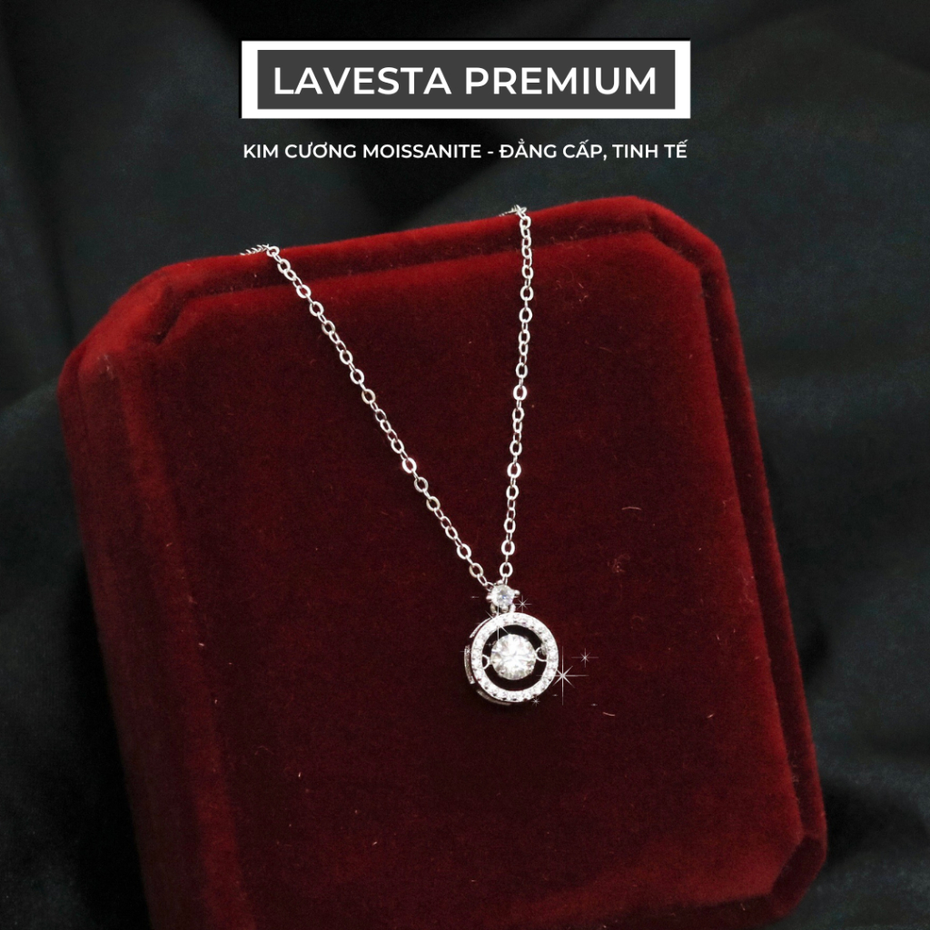 Dây chuyền nữ kim cương Moissanite 5 ly mặt đá nhảy LAVESTA KC71 kiểm định GRA, bạc xi bạch kim Infinity tình yêu