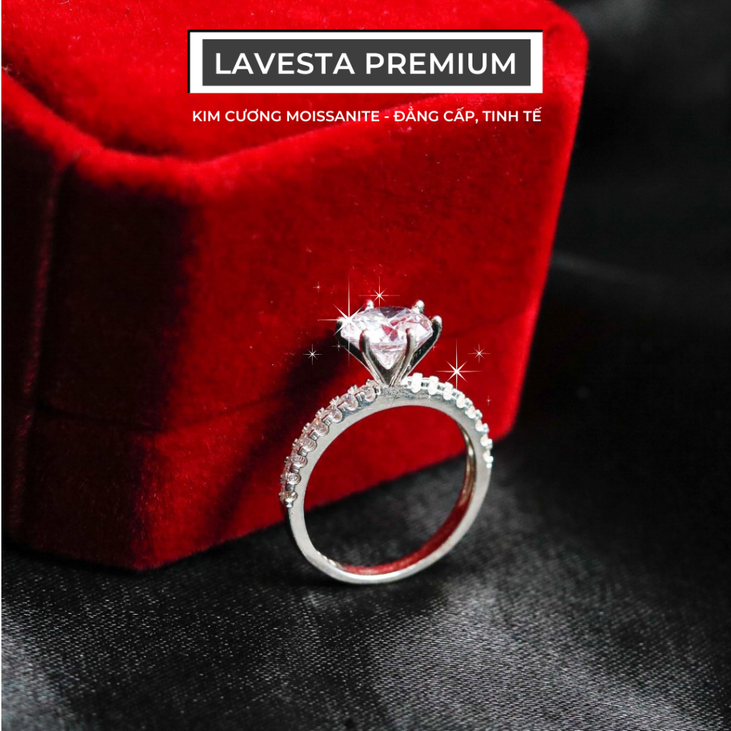 Nhẫn nữ kim cương Moissanite 7 ly, 8 ly kiểm định GRA Lavesta thanh lịch, sang trọng KC23