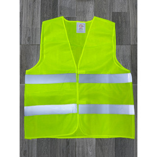 Áo phản quang vải Palize màu xanh chuối 2 sọc phản quang poly