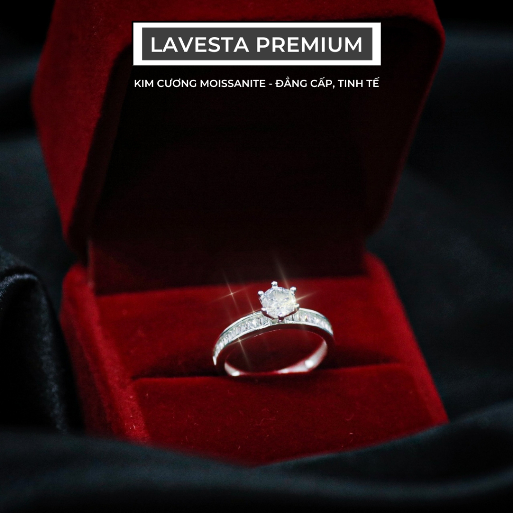 Nhẫn kim cương Moissanite, nhẫn cầu hôn loại 5 ly, 6 ly kiểm định GRA LAVESTA KC51 sang trọng, hiện đại