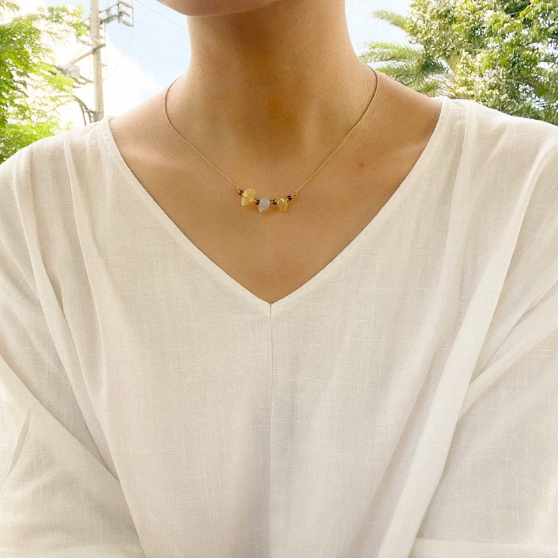 Dây chuyền cổ tinh thể Amethyst- Citrine & Opal- Rose Quarzt thô mix hạt cườm