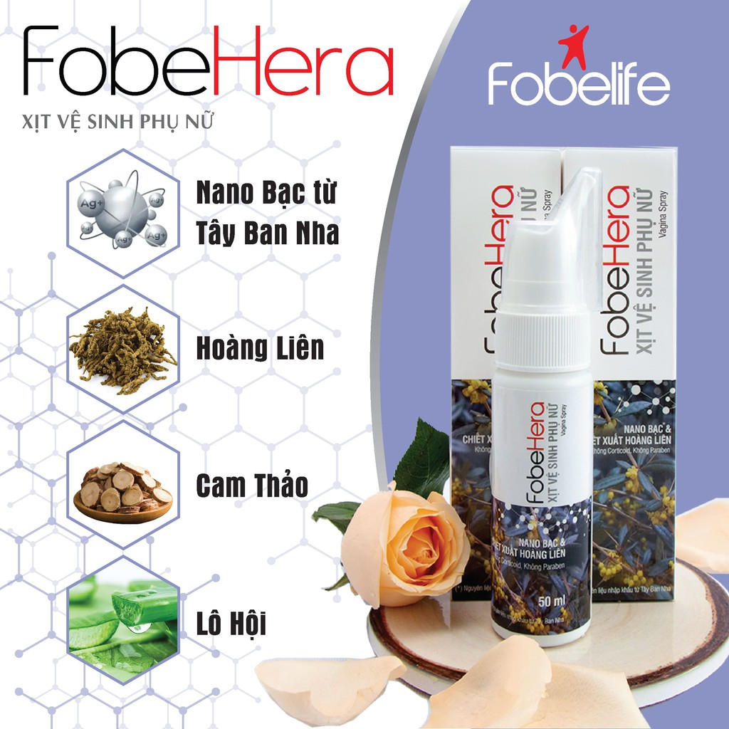 Chai Xịt Thay Thế Viên Phụ Khoa Hỗ Trợ Kháng Khuẩn Viêm Nhiễm Vùng Kín, Ngăn Ngừa Nấm Ngứa Fobelife Fobe Hera Chai 50ml