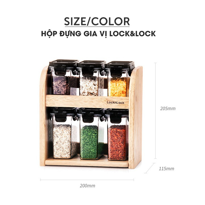 Bộ gia vị Lock&Lock kèm kệ gỗ 4 hũ HTE571S4 , 3 hũ HTE570S3 180ml , 3 hủ HTE571S3 250ml