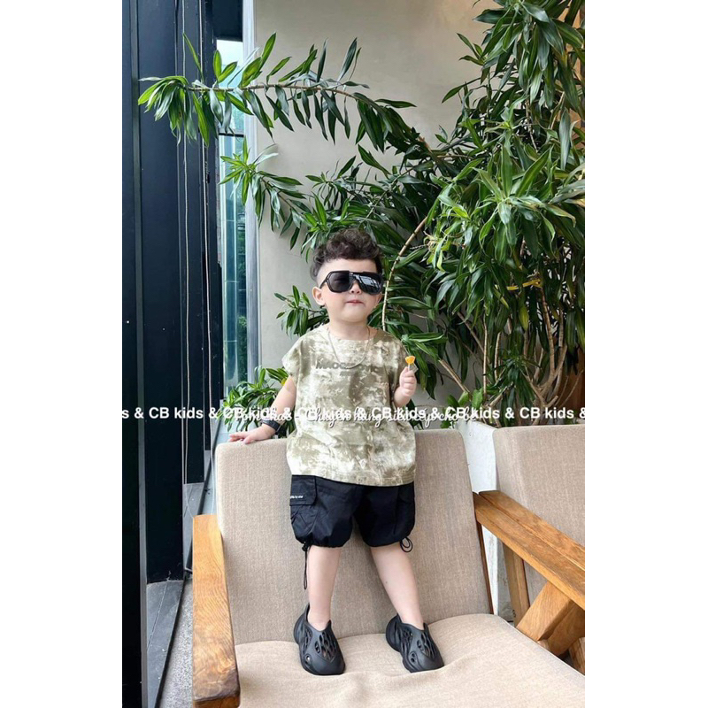 Bộ bé trai,Sét loang xanh rêu quần kaki cho bé 10 đến 30kg B0222