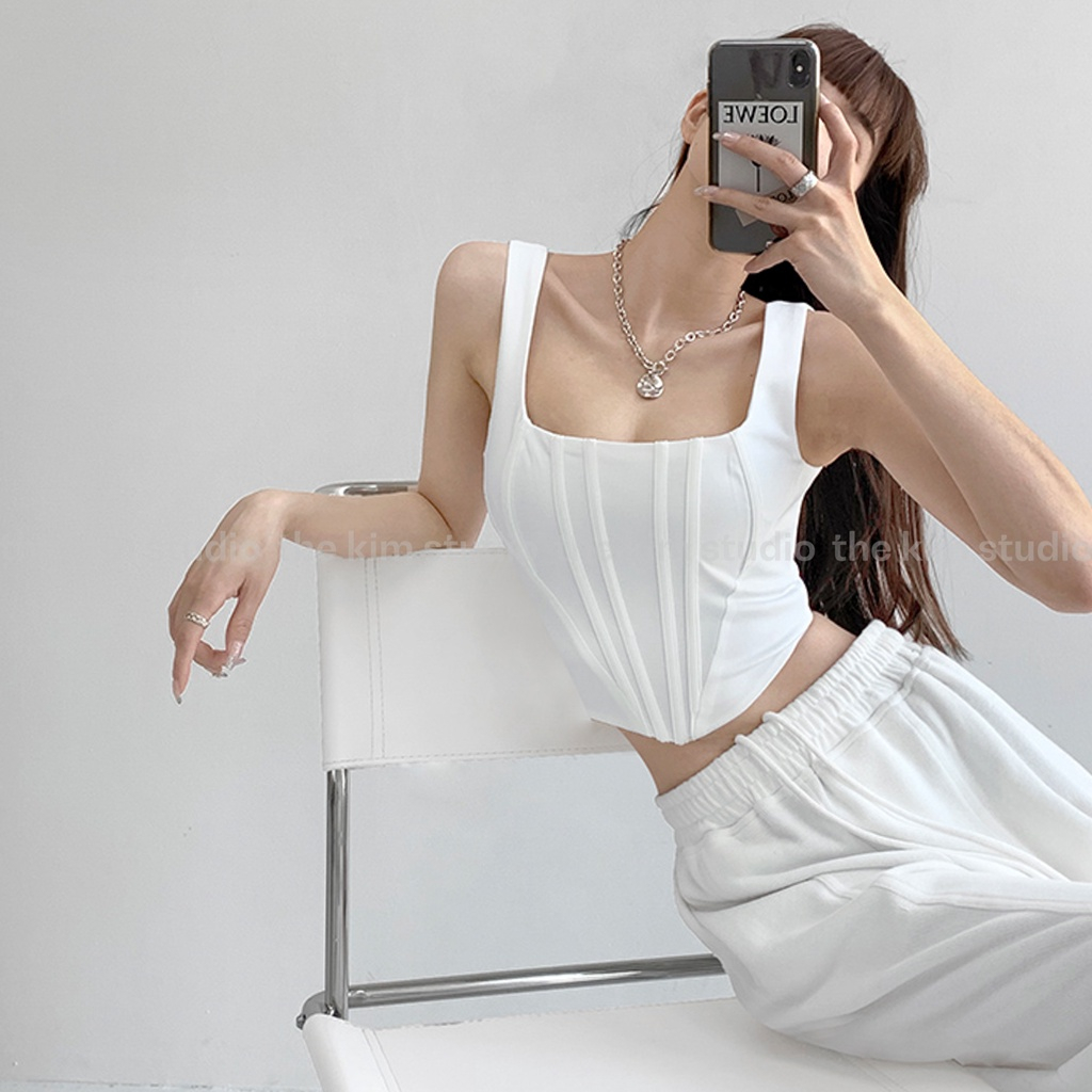 Áo croptop 2 dây áo kiểu corset khóa lưng The Kim , áo 2 dây bản to cổ vuông Sexy | BigBuy360 - bigbuy360.vn