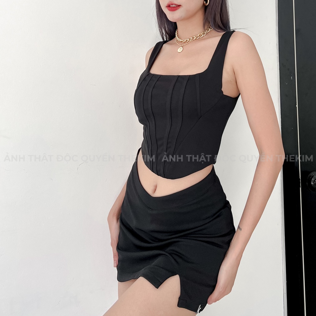Áo croptop 2 dây áo kiểu corset khóa lưng The Kim , áo 2 dây bản to cổ vuông Sexy | BigBuy360 - bigbuy360.vn