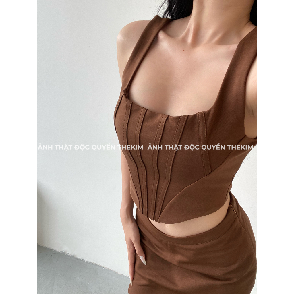 Áo croptop 2 dây áo kiểu corset khóa lưng The Kim , áo 2 dây bản to cổ vuông Sexy | BigBuy360 - bigbuy360.vn