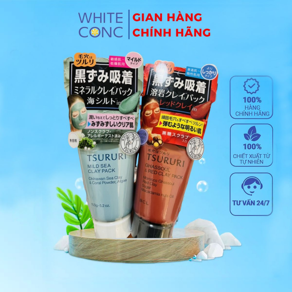 Mặt Nạ Bùn Khoáng Tsururi Nhật Bản Sạch Sâu Sáng Da Giảm Mụn Đầu Đen 150g