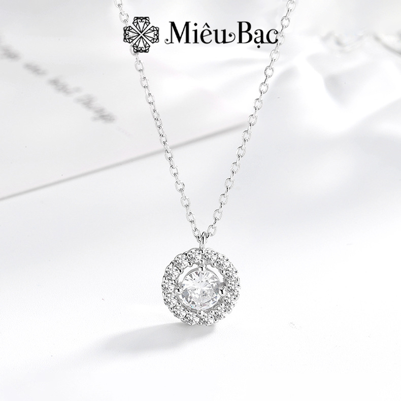 Dây chuyền bạc nữ Miêu Bạc vòng cổ mặt tròn đính đá trắng sang chảnh chất liệu bạc s925 phụ kiện trang sức MD47