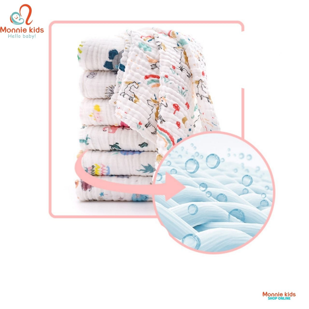 Khăn tắm xô xù cho bé 6 lớp 110x110cm, khăn choàng tắm cho bé sơ sinh - Monnie Kids