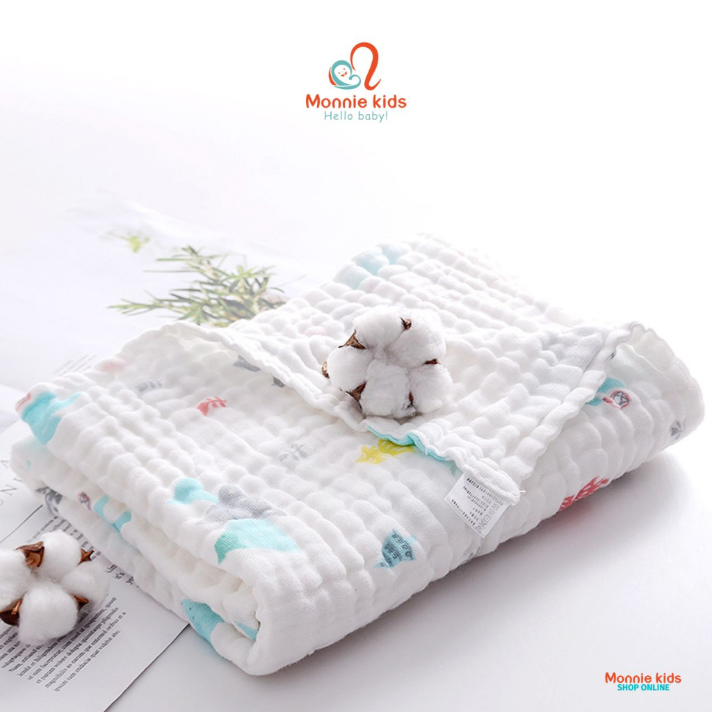 Khăn tắm xô xù cho bé 6 lớp 110x110cm, khăn choàng tắm cho bé sơ sinh - Monnie Kids