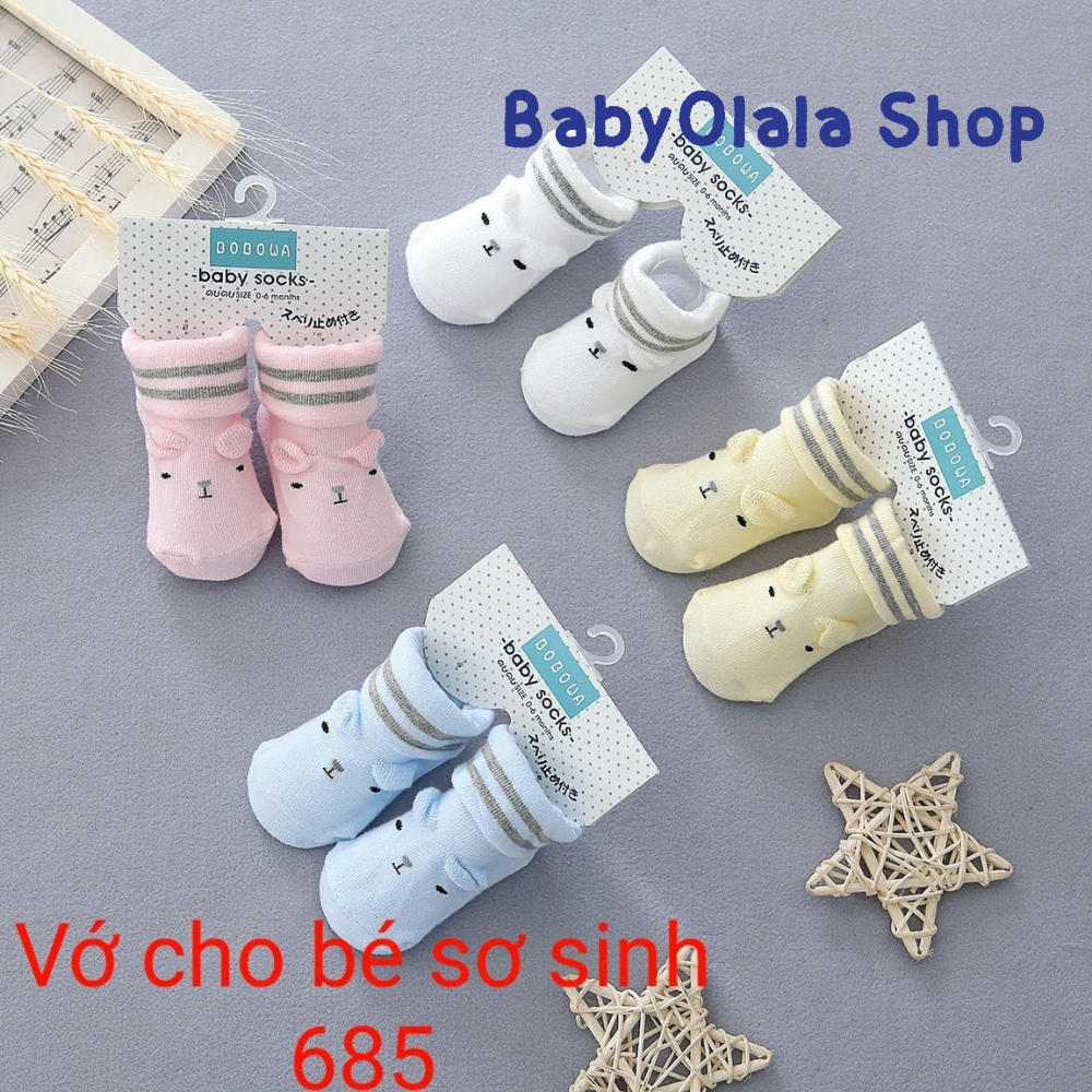 Tất/vớ Sơ Sinh Cổ Cao Sọc- Đế Chống Trượt Cho Bé Từ 0M-6M