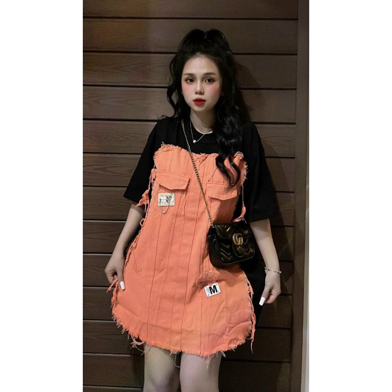 Áo thun phối denim bigsize