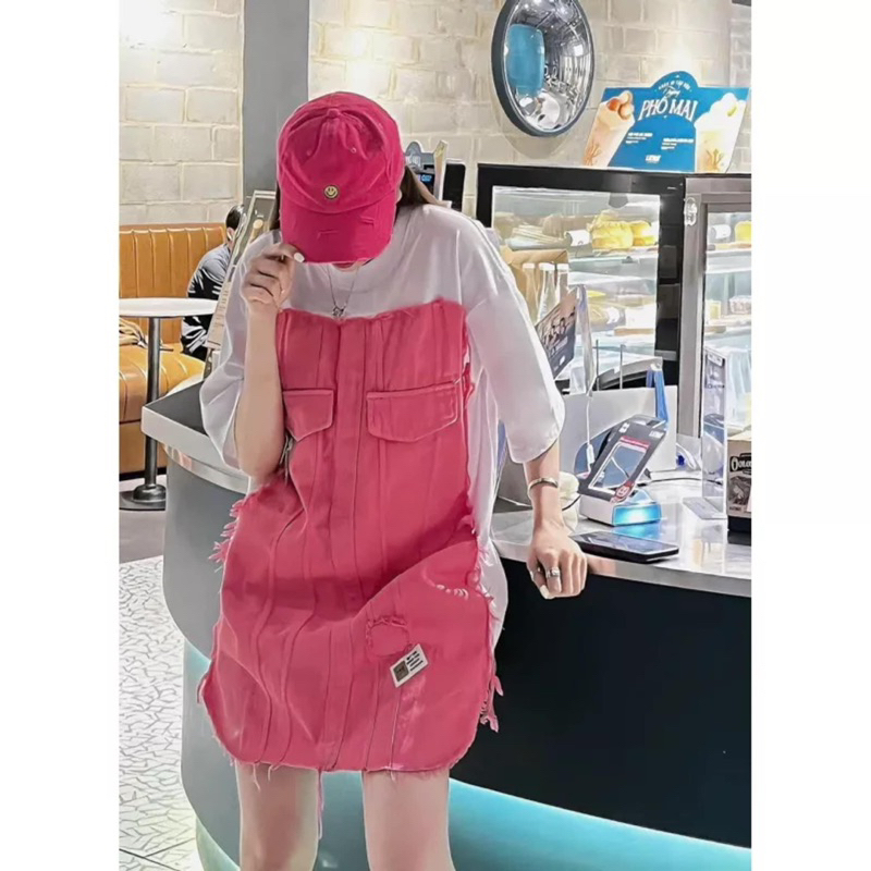 Áo thun phối denim bigsize