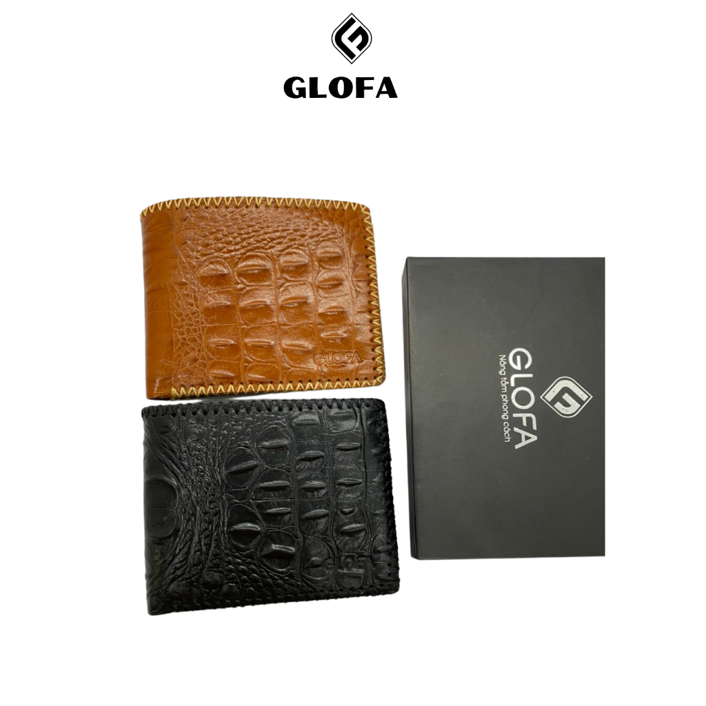 Ví Da Nam GLOFA V02 Vân Cá Sấu, Khâu Tay Thủ Công Độc Đáo