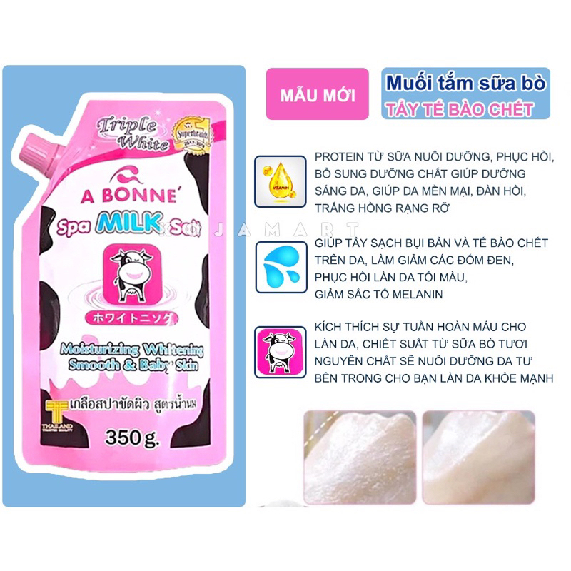 Muối Tắm Sữa Bò A Bonne Spa Milk Salt Thái Lan 350gram - Tẩy Tế Bào Chết Toàn Thân, Cân Bằng Độ Ẩm, Mềm Mịn Da Hương Sữa