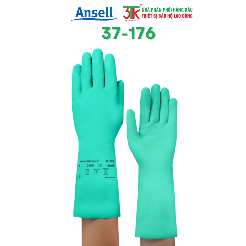  Găng tay cao su nitrile Ansell 37-176 Chống hóa chất, Chống dầu, Chống axit, Lớp lót thấm hút mồ hôi
