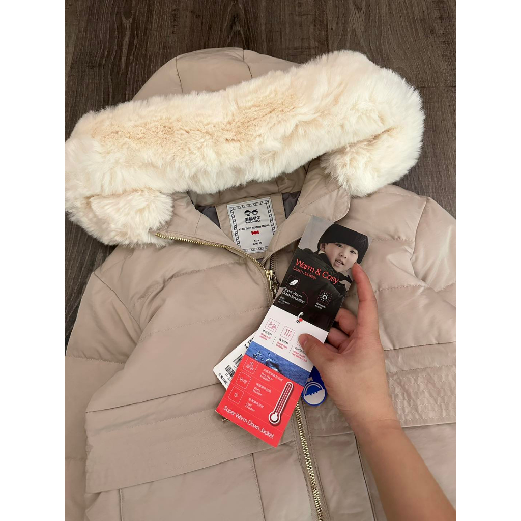 Áo khoác parka lông vũ rút eo lông mũ siêu to cho bé