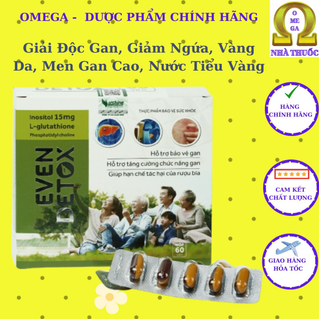 Bổ Gan EVEN DETOX Hộp 60V - Giúp Thanh Nhiệt, Giải Độc, Hết Mẩn Ngứa, Mụn Nhọt