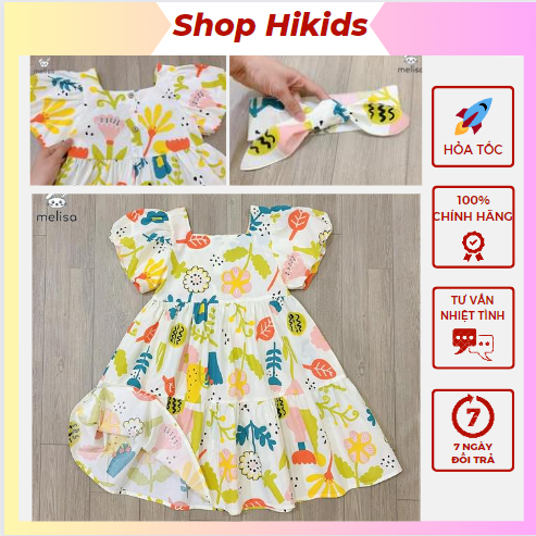 Váy Đầm bé gái + Turban 1-11 Tuổi thô mềm, hoa lá sắc nét Melisa xuất Hàn