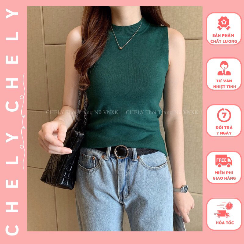 Áo Ba Lỗ Nữ, Áo Sát Nách Croptop Form Rộng Bigsize Cổ Cao Dáng Ôm Body Thể Thao Chất Len Mịn Co Giãn Thoải Mái - CHELY57
