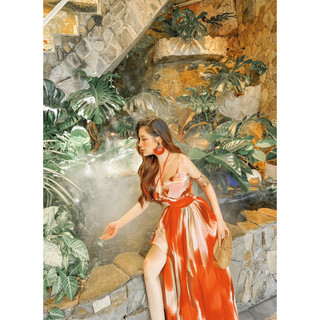 (ẢNH THẬT) Maxi xếp ngực ombre đỏ