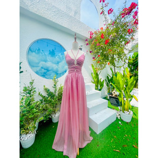 (ẢNH THẬT) Maxi tơ xếp ngực hồng