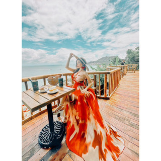 (ẢNH THẬT) Maxi xếp ngực ombre đỏ