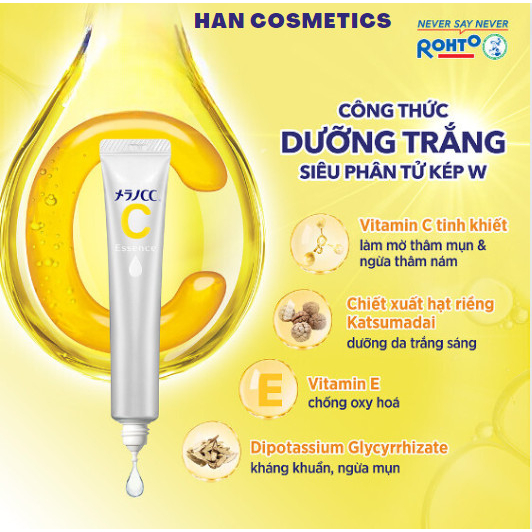 Serum dưỡng trắng da chống thâm nám Melano CC Whitening Essence dạng tuýt 20ml - Nhật Bản