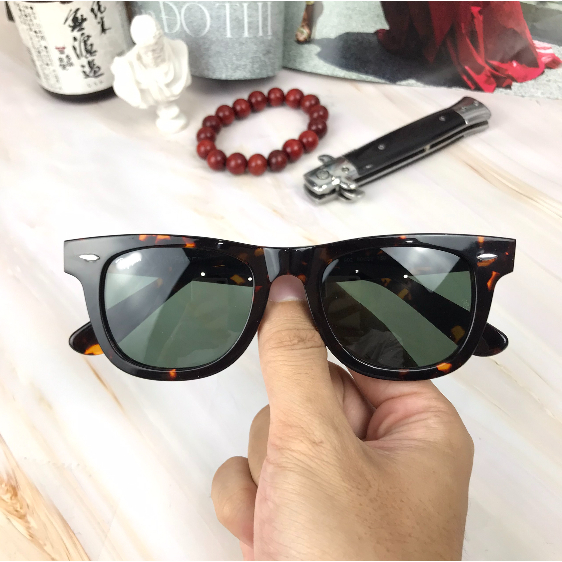 Kính Mát Rayban Wayfarer Tròng Thủy Tinh Chống UV, Gọng Đồi Mồi Cổ Điển Unisex Thời Trang