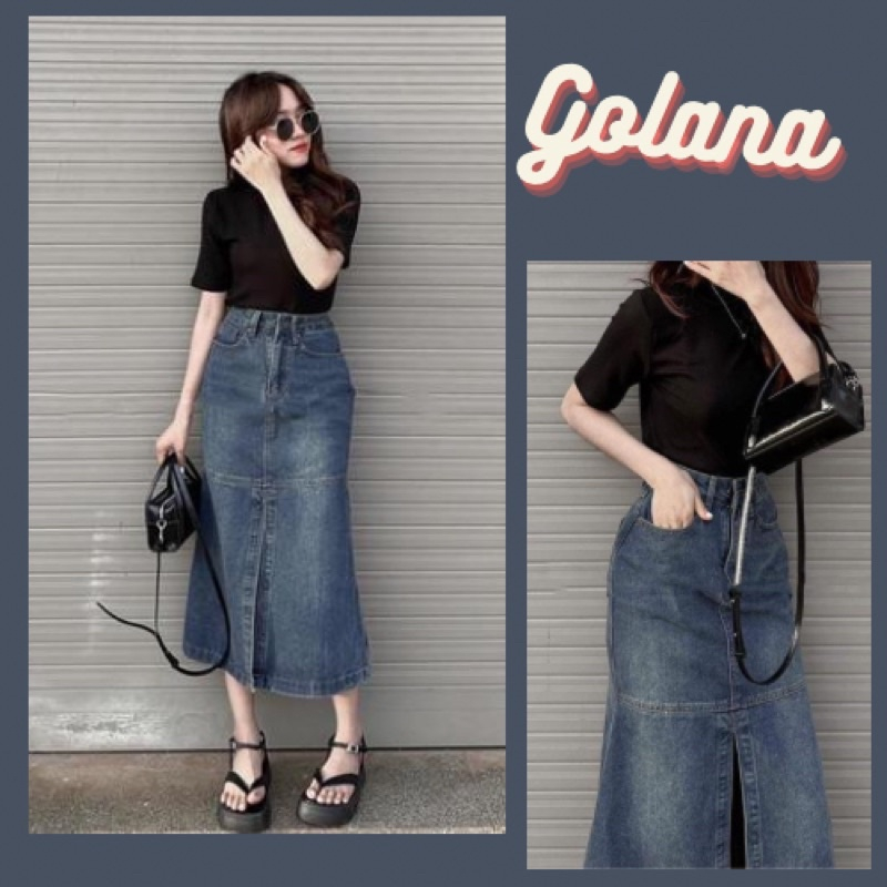 Chân váy jean dài cạp cao , váy jean dáng dài đuôi cá thanh lịch( có bigsize) chất siêu đẹp