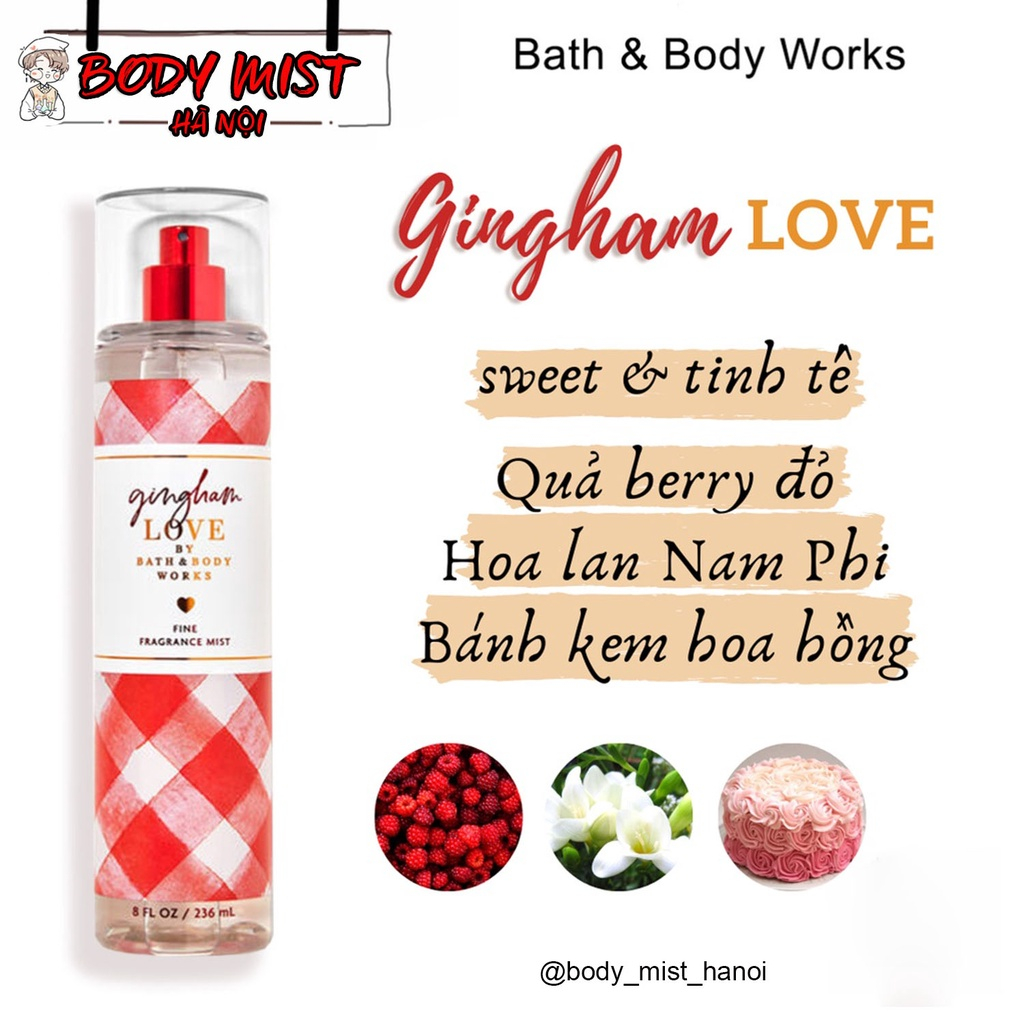 Xịt thơm toàn thân, xịt BodyMist Bath & Body Woks Gingham Love 10ml - 30ml chính hãng | Body mist hà nội
