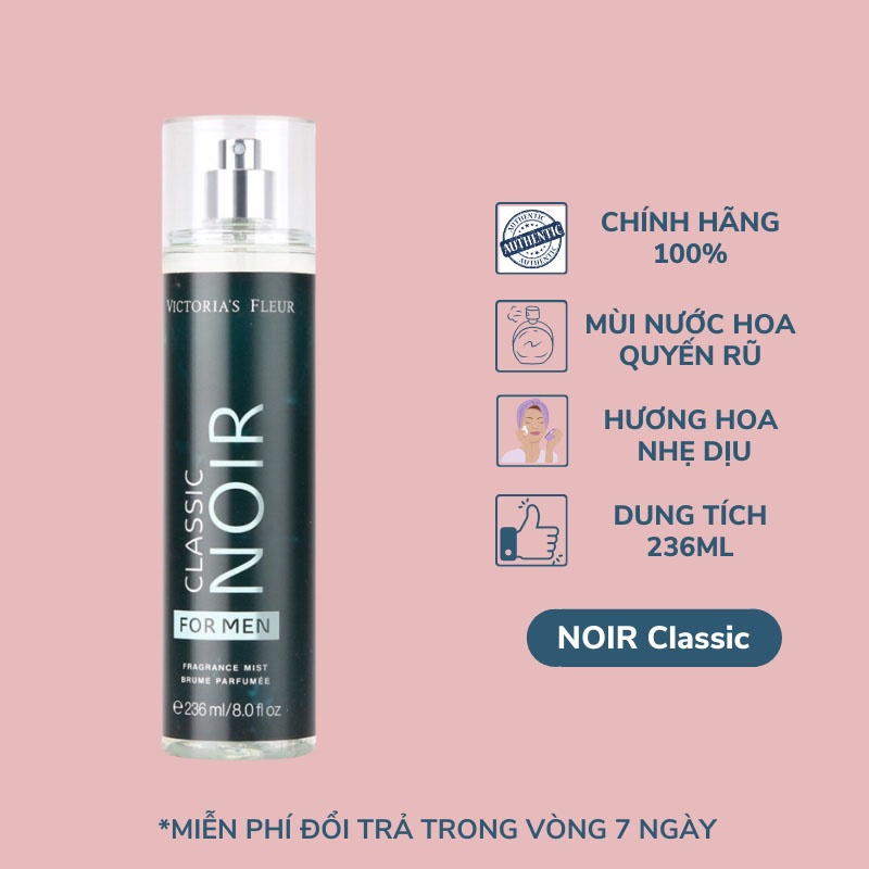 Xịt body mist Victoria secret, xịt thơm Noir classic cho nam 10ml - 30ml chính hãng | Body mist hà nội