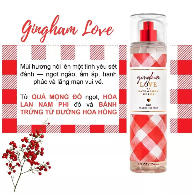 Xịt thơm toàn thân, xịt BodyMist Bath & Body Woks Gingham Love 10ml - 30ml chính hãng | Body mist hà nội