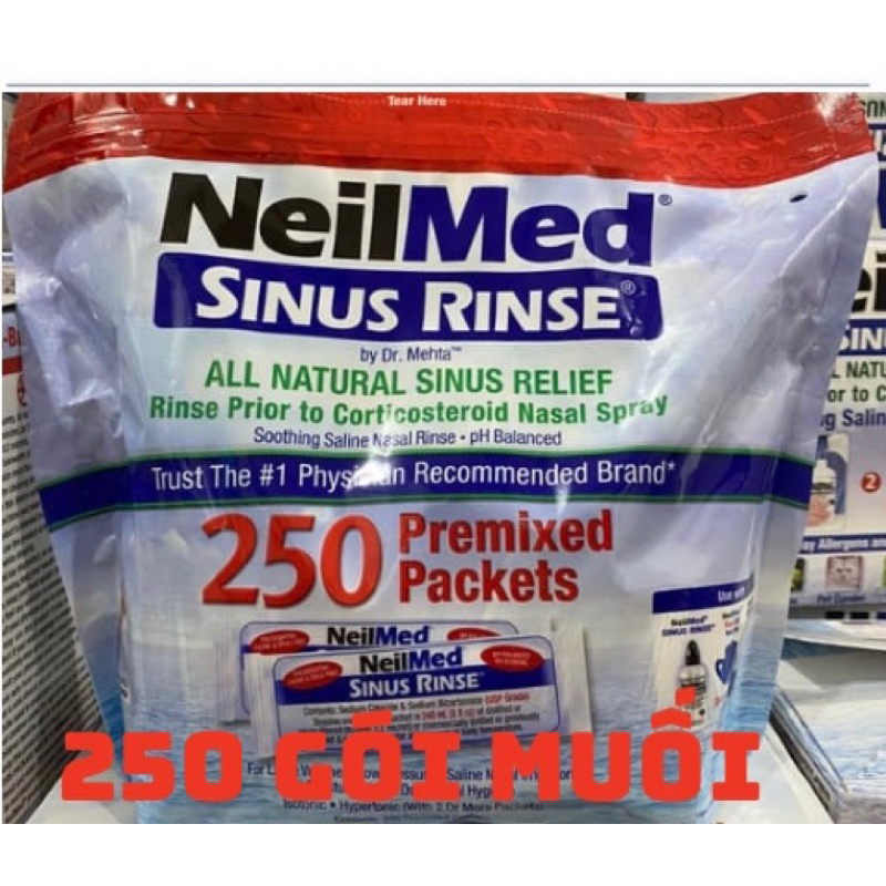 TÁCH LẺ - Bộ bình rửa mũi muối NeilMed Sinus Rinse của Mỹ (2 bình rửa + 1 chai xịt + 250 gói muối)