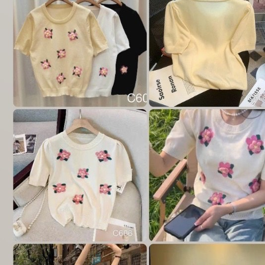 Áo len mtg hoa nổi tay bồng cực hot chất len dày mịn hàng QC
