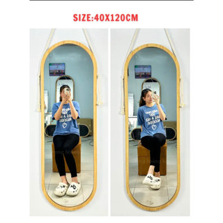 Gương toàn thân treo tường ,gương oval viền gỗ decor phòng cực đẹp tặng dây thừng tặng kèm móc treo đóng đinh