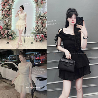 Set Váy  Nữ Áo Lệch Vai Rút Eo Kèm  CV E02
