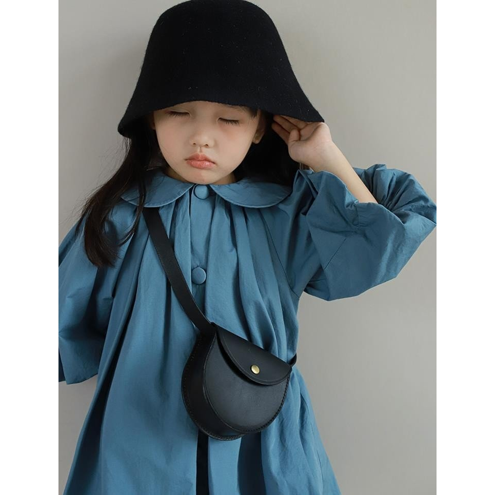 Đầm Công Chúa The Pig , Cổ Búp Bê Thời Trang Hàn Quốc Dài Tay Màu Xanh Lam Cho Bé.Chất Thô Cotton Siêu Mềm Mịn Hai Lớp