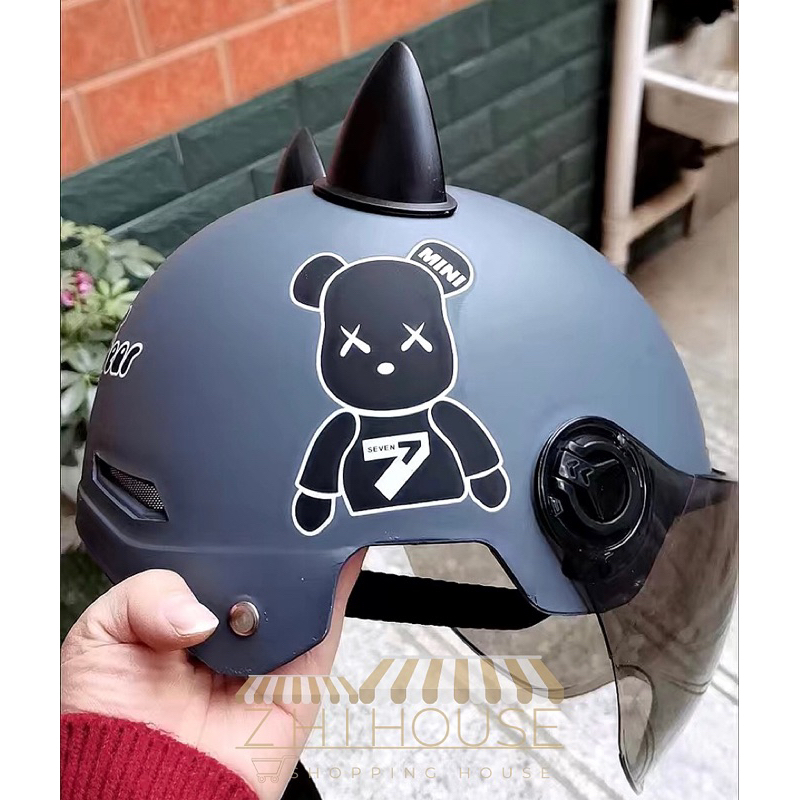 Mũ bảo hiểm 2/3, nón bảo hiểm 3/4 THOÁNG KHÍ CÓ TAI MÈO trẻ trung. Nón phi hành gia, nón gấu nhiều màu nam nữ ZHIHOUSE