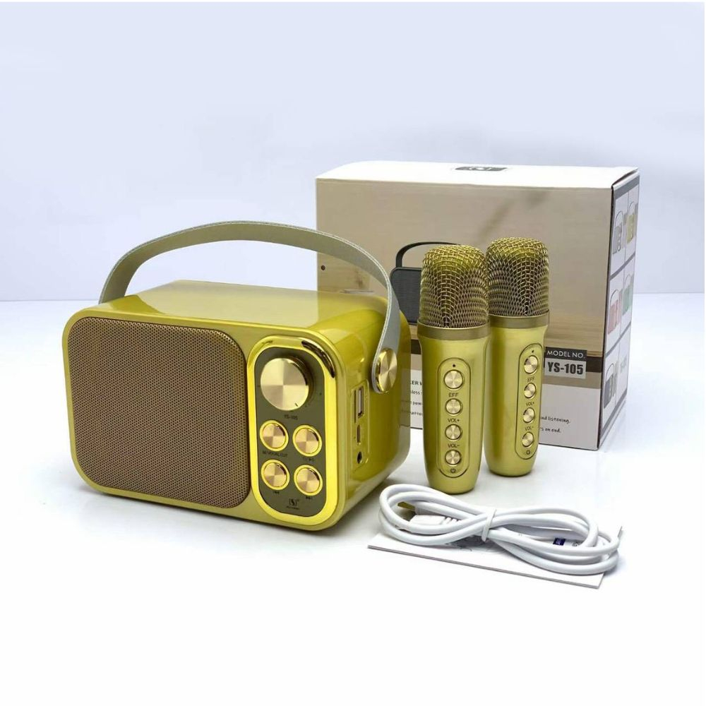 Loa bluetooth karaoke YS-105 Không dây, kèm 2 mic hát công suất 25W - Bảo hành chính hãng lỗi 1 đổi 1