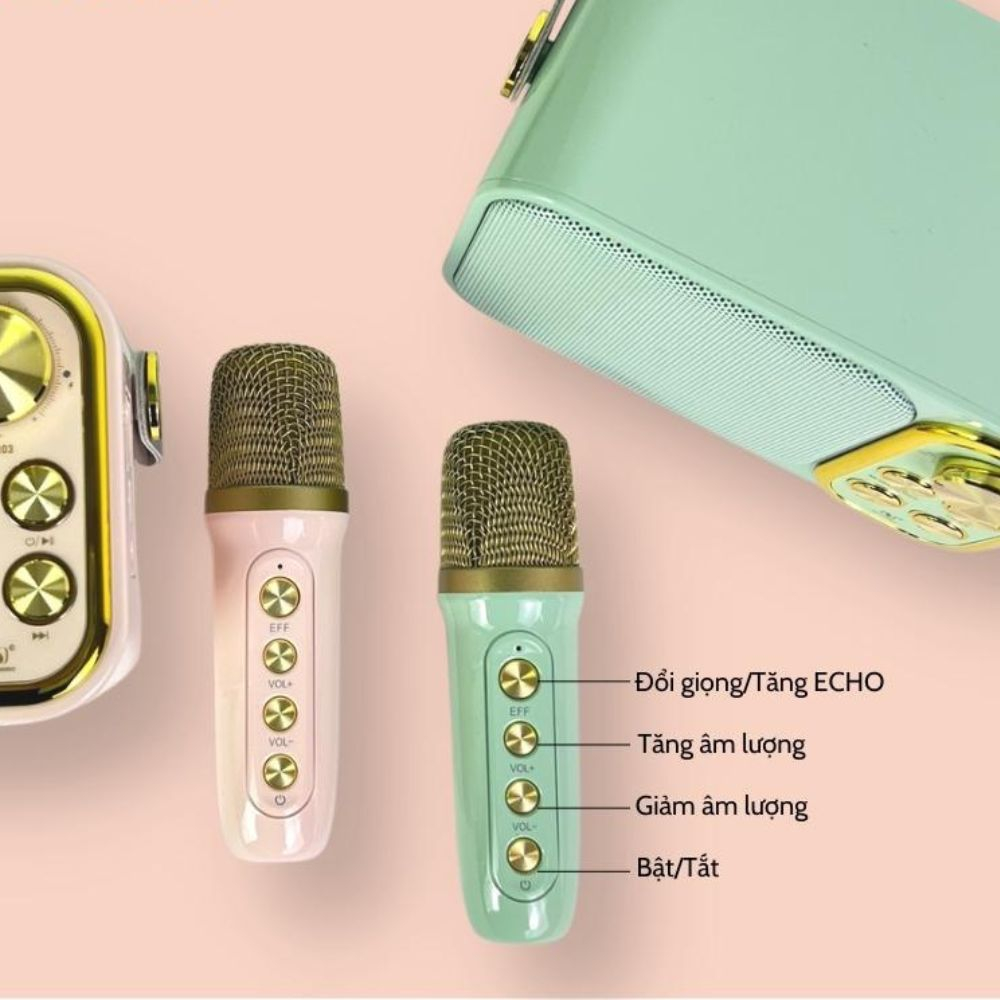 Loa bluetooth karaoke YS-105 Không dây, kèm 2 mic hát công suất 25W - Bảo hành chính hãng lỗi 1 đổi 1