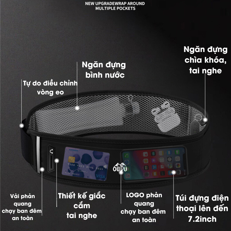 Đai đeo hông chạy bộ, túi đựng điện thoại thể thao OUDU tặng kèm bình đựng nước thể thao 330ml