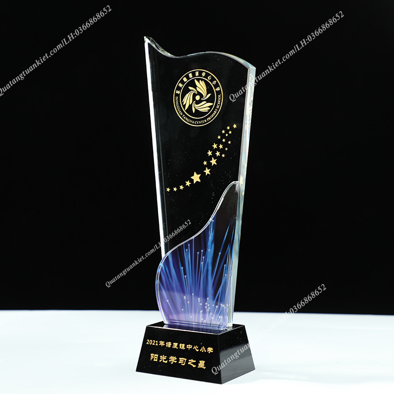 Cúp pha lê 2 thân đế đen