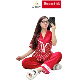 Đồ bộ nữ ANH MỸ mặc nhà pijama chất liệu lụa xước ánh kim thiết kế 5D cao cấp tay ngắn quần dài  SP0011 official.anhmy