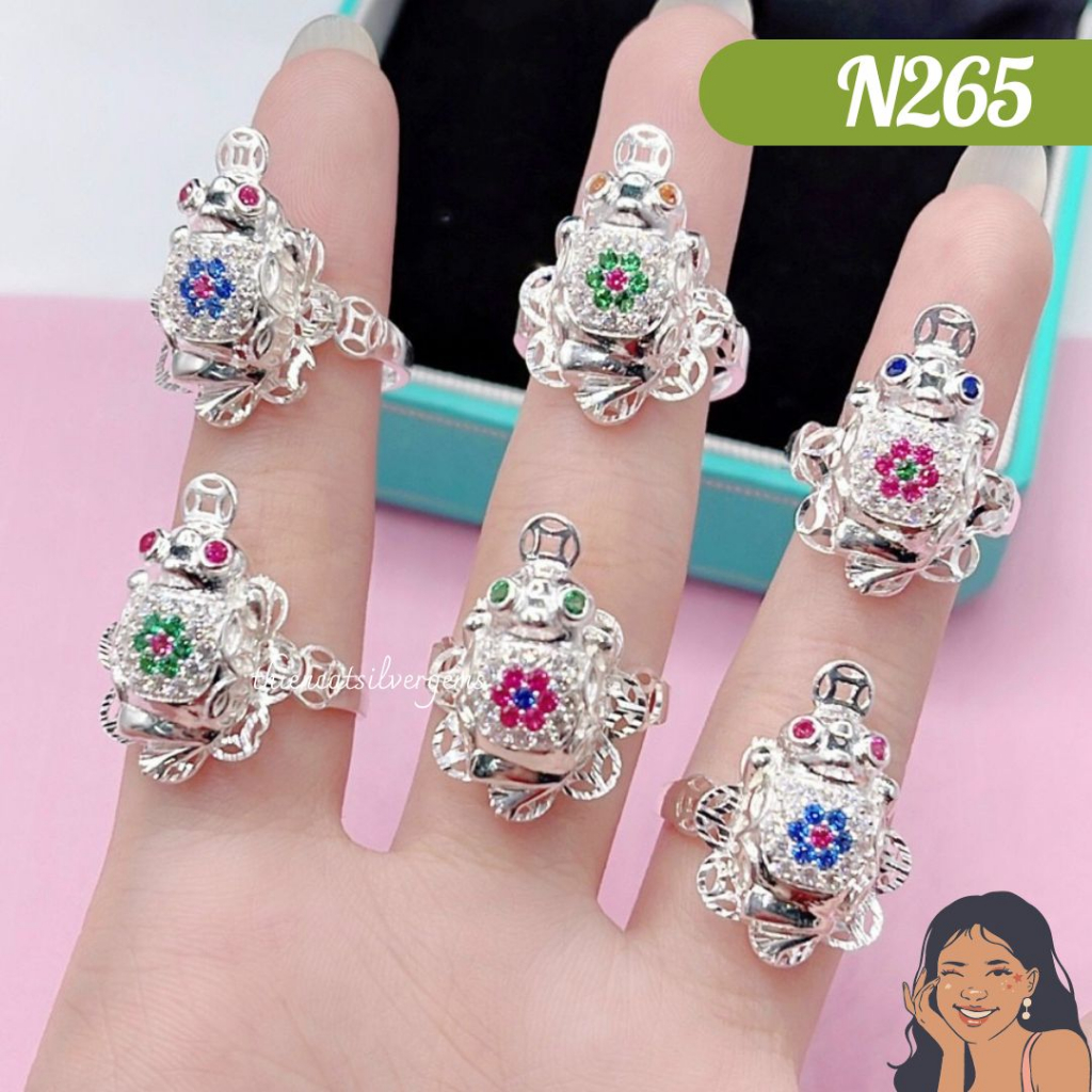 N265 Nhẫn Thiềm Thừ đính đá đa sắc ngậm đai Kim Tiền Bạc thật Thiên Cát s950