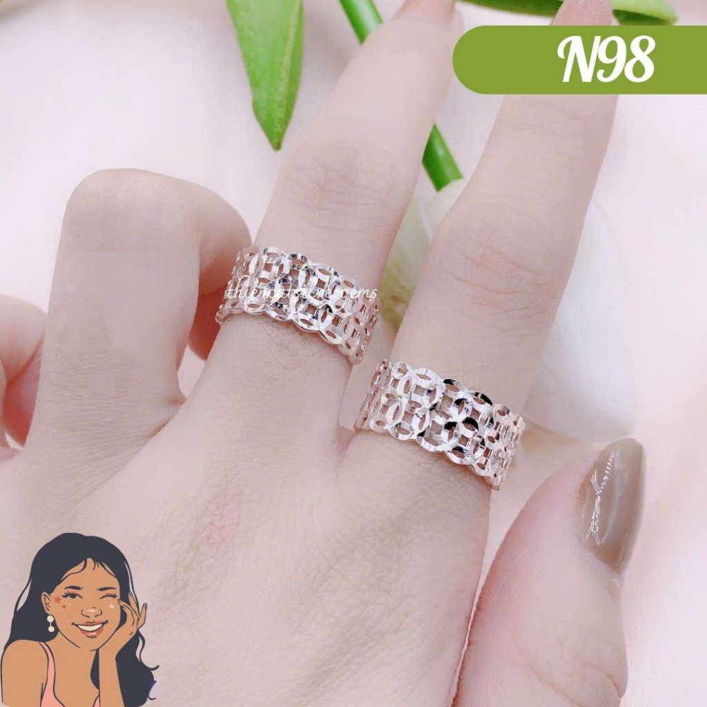 N98 Nhẫn Kim Tiền đai kép Bạc thật nguyên chất Thiên Cát