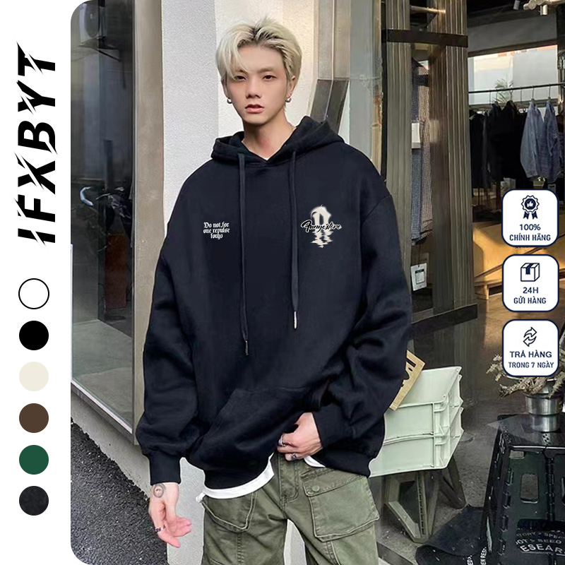 Áo Hoodie Cotton nam IFXBYT áo dài tay form rộng basic in hình unisex 100% cotton-Y0233