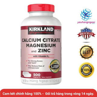Canxi, Magie, Zinc and Vitamin D3 500 viên của Kirkland Mỹ.