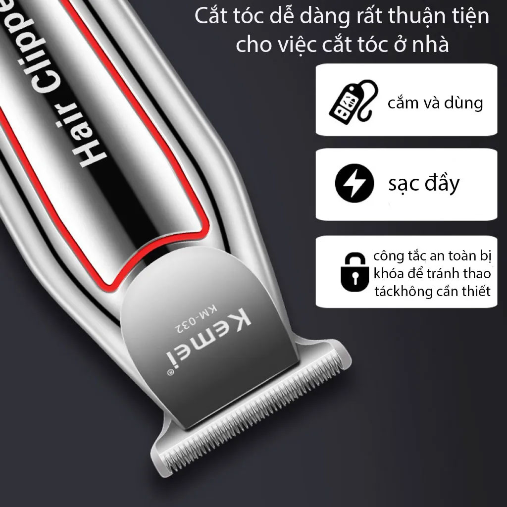 Tông đơ cắt tóc Kemei 032 giá rẻ, Máy cắt tóc chấn viền thiết kế sang trọng cầm đầm tay, Hàng chính hãng